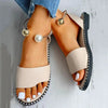 Elegant White Women Fashion Sandals Solid Round Toe Pearl Buckle Casual Sandals Shoes New Summer Outdoor Non-slip Flip Flop Dressy Sandals Cute Round Toe Strappy Wedding Shoes by Stevvex