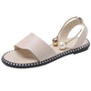 Elegant White Women Fashion Sandals Solid Round Toe Pearl Buckle Casual Sandals Shoes New Summer Outdoor Non-slip Flip Flop Dressy Sandals Cute Round Toe Strappy Wedding Shoes by Stevvex