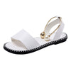 Elegant White Women Fashion Sandals Solid Round Toe Pearl Buckle Casual Sandals Shoes New Summer Outdoor Non-slip Flip Flop Dressy Sandals Cute Round Toe Strappy Wedding Shoes by Stevvex