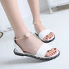 Elegant White Women Fashion Sandals Solid Round Toe Pearl Buckle Casual Sandals Shoes New Summer Outdoor Non-slip Flip Flop Dressy Sandals Cute Round Toe Strappy Wedding Shoes by Stevvex