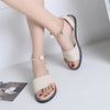 Elegant White Women Fashion Sandals Solid Round Toe Pearl Buckle Casual Sandals Shoes New Summer Outdoor Non-slip Flip Flop Dressy Sandals Cute Round Toe Strappy Wedding Shoes by Stevvex