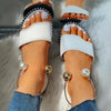 Elegant White Women Fashion Sandals Solid Round Toe Pearl Buckle Casual Sandals Shoes New Summer Outdoor Non-slip Flip Flop Dressy Sandals Cute Round Toe Strappy Wedding Shoes by Stevvex