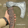 Hand-Engraved Viking Bearded Axe with Carved Hardwood Handle – Damascus Steel Blade | JW SteelCrafts by JW SteelCrafts