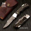 Handmade Damascus Folding Knife with Ram Horn or American Flag Handle by JW SteelCrafts