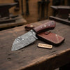 7-Inch Forged Damascus Skinner Knife — Red Micarta Handle, Full Tang & Leather Sheath | JW Steel Crafts by JW SteelCrafts