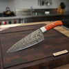 Damascus Gyuto Knife with Layered Steel Blade & Orange Wood Handle for Precision Slicing by JW SteelCrafts