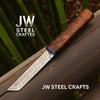 Damascus Utility Knife — 5-Inch Blade, Natural Rosewood Handle, Blue Epoxy Resin Spacer and Interlocking Wood Scabbard by JW SteelCrafts