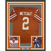 Framed Autographed/Signed Eric Metcalf 35x39 Texas Orange College Football Jersey Beckett BAS COA by Hall of Fame Sports Memorabilia