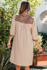 Khaki Stripe Square Button Leopard Trim Loose Bracelet Sleeve Shirt Dress by Wild and Free Boutique