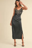 Embroidered Cami Satin Midi Slit Dress – Satin Dress, Sexy, Flattering, Embroidered Dress, Cami Style Dress, Midi Dress, Slit Detail Dress, Elegant Satin Dress by Stevvex