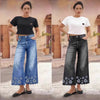 Chrysanthemum Embroidered Cropped Denim Jeans – Women's Loose Straight-Leg by FitiqueFit