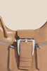 Fame Large Buckle Triple Zipper Leather Handbag Tan