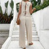 Elegant 2-Piece Matching Set, Sleeveless Crop Top And Wide Leg Pants Outfits by FitiqueFit