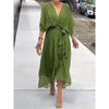 Batwing Sleeve V-Neck Midi Dress – Tied Irregular Hem Fairy Dress by FitiqueFit