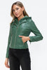 Women Classic Snobbish Faux Leather Zip-Up Drawstring Hooded Jacket Edgy & Casual PU Leather Jacket For Streetwear by Stevvex