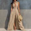 Women's High-Waist Lapel Shirt Maxi Dress – Elegant & Versatile by FitiqueFit