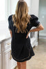 Black Leopard Trim Notched Neck Short Puff Sleeve Shift Mini Dress by Wild and Free Boutique