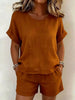 Solid-Color T-Shirt & Shorts Set – Cotton Linen, 10 Colors by FitiqueFit