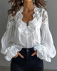 Womens Lace-Patchwork Ruffle-Shoulder Pleated Shirt by My Store