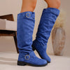 Pleated Flat-Bottom Western Cowboy Boots with Belt Buckle by FitiqueFit