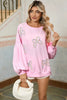 Light Pink Sweet Bow Lantern Sleeve Oversized Pullover Sweatshirt by Wild and Free Boutique