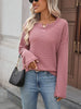 Striped Notched Long Sleeve T-Shirt by Simply Love