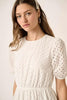 Eyelet Round Neck Puff Sleeve Mini Dress–Cute, Elegant, Feminine and Chic Mini Dress with Romantic Puff Sleeves and Delicate Eyelet Design by Stevvex