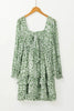 Elegant Ruffle Hem Floral Mini Dress Square Neck Long Sleeve Romantic Dress by Stevvex