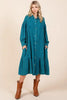New Mineral Wash Cotton Gauze Ruffle Midi Shirt Dress For Women – Trendy, Chic, Casual & Feminine Design For Any Occasion by Stevvex