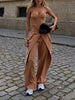 Spaghetti Strap Corset Top & Wide-Leg Pants Set – Camel, XS–2XL by FitiqueFit