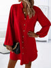 Women's V-Neck Long Sleeve Single-Breasted A-Line Dress by FitiqueFit