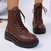 Women’s Round Toe Plus Size Lace-Up Chunky Sole Ankle Boots by FitiqueFit
