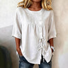 Women's Linen Lace-Up Button Shirt – 3/4 Sleeve Asymmetric by FitiqueFit
