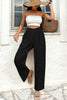 Color black Solid Color Textured Crossed Waist Loose Pants by Wild and Free Boutique