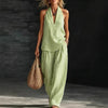 Women's Striped Sleeveless Top & Wide-Leg Pants Set – Fashionable 2-Piece by FitiqueFit