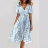 Floral Print A-Line Dress – V-Neck Short Sleeve Midi Dress by FitiqueFit