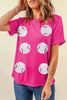 Rose Red Sequined Baseball Graphic Cotton T Shirt by Wild and Free Boutique