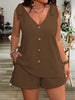 V-Neck Lace-Up Button Top & Shorts Set – 5 Colors, S–XXL by FitiqueFit