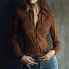 Deerskin Velvet Long Sleeve Patchwork Blouse | Retro Style by FitiqueFit