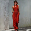 Women's Sleeveless Halter Neck Solid Color Long Jumpsuit by FitiqueFit