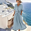 Striped Print Maxi Dress – Short Sleeve Beach Vacation Dress by FitiqueFit