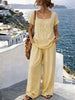 Women's Square-Neck Short-Sleeve Pantsuit – Cotton Blend Two-Piece Set by FitiqueFit