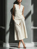 Women's Sleeveless Linen Shirt & Cropped Pants Set – Casual 2-Piece Outfit by FitiqueFit