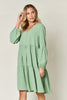 Light Green Double Take Full Size V-Neck Sleeve Tiered Dress with Pockets Elegant & Comfortable Casual Dress by Stevvex