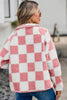 Elegant Checkered Snap Down Long Sleeve Teddy Jacket Soft & Warm Colorful Jacket by Stevvex