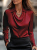 Long Sleeve Satin Swing Collar Top | Elegant Commuter Shirt by FitiqueFit
