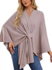 Solid Color Tie-Front Knit Cape Top by Wild and Free Boutique