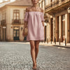 Women's Cotton-Linen Off-Shoulder Puff-Sleeve Loose Mini Dress by FitiqueFit