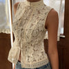 Lace Crochet Stand Collar Slim-Fit Sleeveless Top – 3 Colors, S–L by FitiqueFit