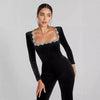Women’s Diamond-Encrusted Square-Collar Flared Jumpsuit by FitiqueFit